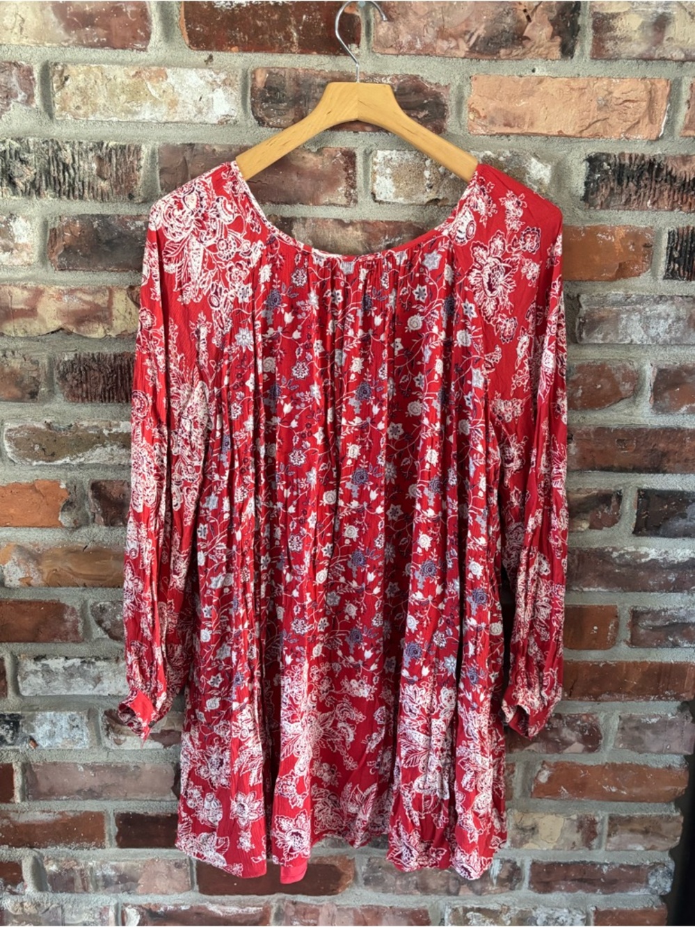 Free People Red Floral Boho Long Sleeve Mini Dress - Picture 7 of 7